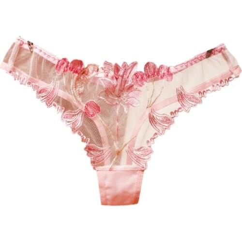 Women Sexy Sheer Mesh G-String Lingerie T-Back Floral Lace Embroidered Thongs