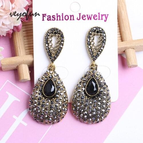 Veyofun Retro Drop Rhinestone Earrings for Women ZA Dangle Earrings Fashion Jewelry
