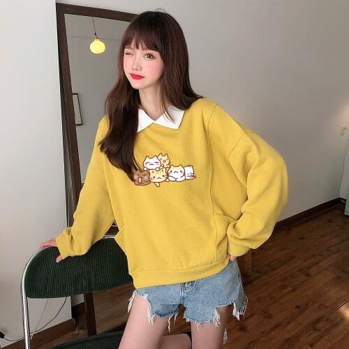 Aesthetic Harajuku Hoodies Women Large Size Leisure Cat Printed Hooded Pullover New Autumn Soft Cotton Ladies Sweatshirts Pocket