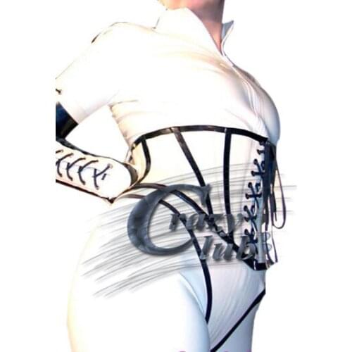 Crazy club_Women Latex Corsets Female Clothes Latex corset with strips at the front corset latex 100% pure natural Latex corset