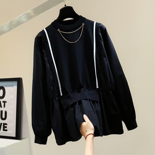 Knitted Pullover Doll Shirt for Woman 2021 Spring Korean Style Loose Long Sleeve Striped Puff Sleeve Top Loose Blusas