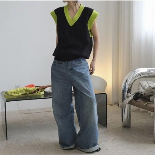 2021 New Autumn Casual Ladies Vest V-Neck Loose High Quality Women Waistvest Cotton Fashion Elegant Female Gilet T106