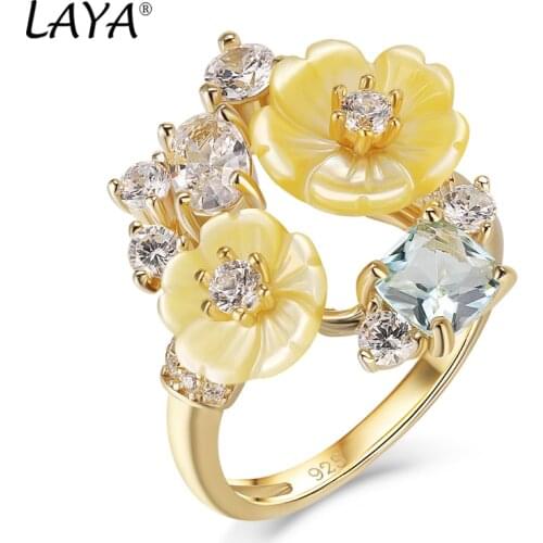 Laya Ring For Women High Quality Zircon Natural Yellow Shell Flower 925 Sterling Silver anillos Fashion Jewelry 2021 Trend