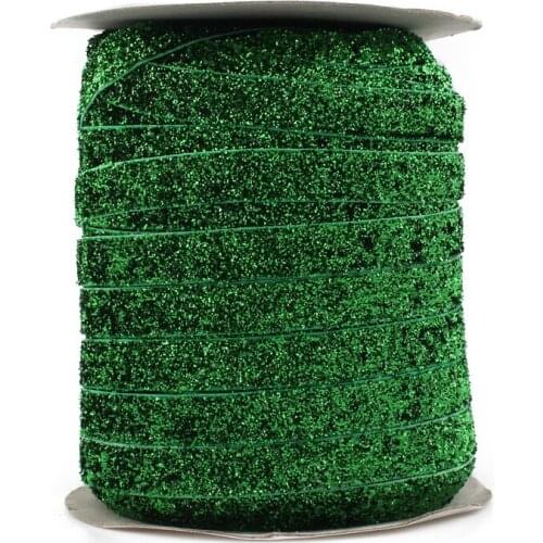 1PC=50Y 3/8"=10MM OEM Highly-flexible Elastic Glitter Velvet Ribbon Ornaments Solid Metallic Nylon Band for Hair Accessories