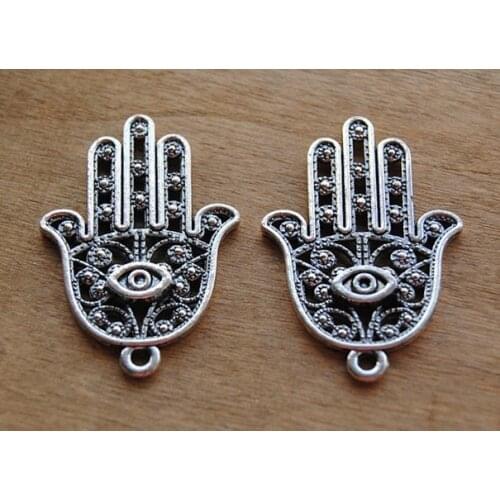 15 pcs Silver Color Large Filigree Hand of Fatima or Hamsa Charm with Evil Eye DIY Metal Necklace Jewelry Findings A535