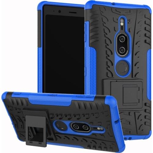 2in1 Tire Pattern Hybrid Rugged Case With Back Kickstand Anti Shock Impact Protective Hard Cover For Sony Xperia XZ2 Premium