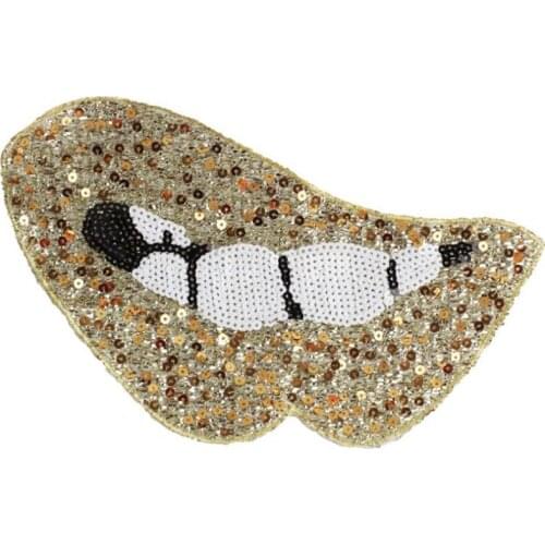 Biker Patches for clothing T shirt 273mm Lips Golden Sequined Sequins T-shirt Womens Fashion Tops Shirt Womens Patch Clothes