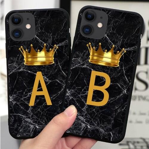 Initial Letter A Z Crown black Phone Case For iPhone 12 11 XR XS X Max 7 8 6 6S Plus 5 5S SE 2020 Back Cover For iPhone 12 Shell