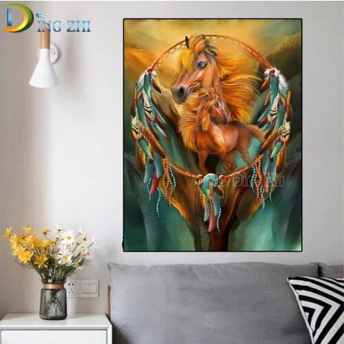 Home Gift 5D Diamond Painting Dream Catcher and Horse Full Drill Cross Stitch Diamond Embroidery Mosaic Animal Mural Rhinestone