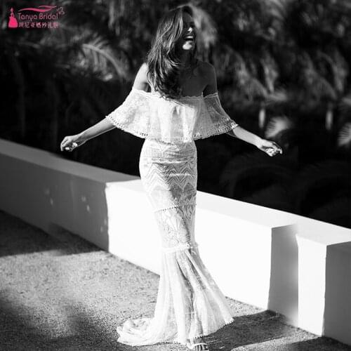 Exclusive Luxury Bohemian Wedding Dresses Boat Neck Mermaid Bridal Dress Modern Geometric Patterns Vestido De Noivas ZW194