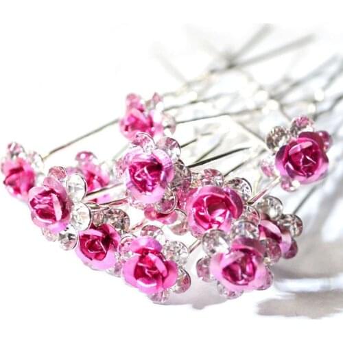 Hot 20Pcs/pack Wedding Party Bridal Clear Crystal Rhinestone Rose Flower Hair Clips Hair Accessories Jewelry Barrettes Headwear