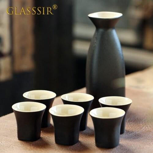 Ceramic Wine Set Japanese Style Vintage Ceramic Sake Pot Cups Set Home Kitchen Office Bar Drinkware Best Gifts for Father Boy