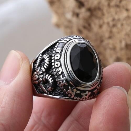 Gothic Big Black Stone Ring For Men Women Stainless Steel Egypt Eye Of Horus Ring Pagan Satan Goat Signet Ring Jewelry Gift