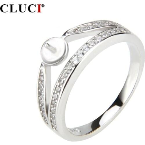 CLUCI Real Silver 925 Zircon Crown Rings for Women Wedding Jewelry 925 Sterling Silver Pearl Ring Mounting Crown Rings SR1033SB