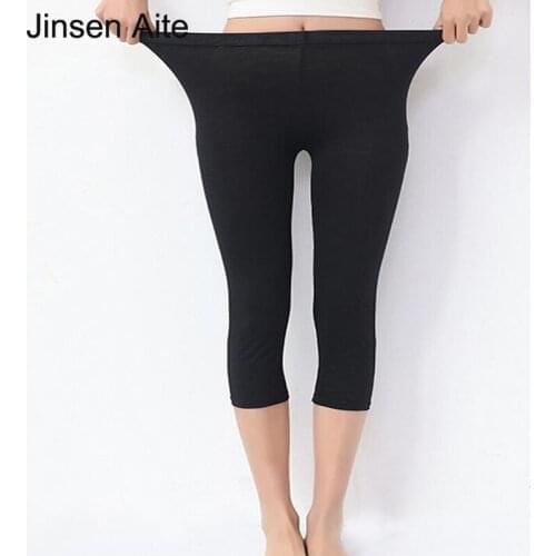 Jinsen Aite Summer Stretch Modal Mid-Calf Leggings for Women Thin Plus Size 5XL Fitness Leggins Solid Casual Ladies Pants 3143