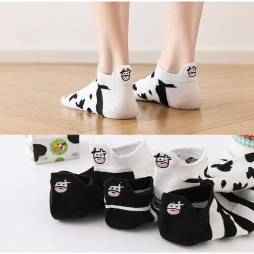 5 Pairs of 5 Colors Black and White Striped Jacquard Short Socks Ladies Shallow Mouth Summer Thin Cartoon Milk Cute and Sweet