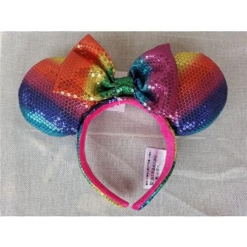 New Minnie Mouse Rainbow Sunshine Sequin Ears Headband For Pride Adult/Kids Gift