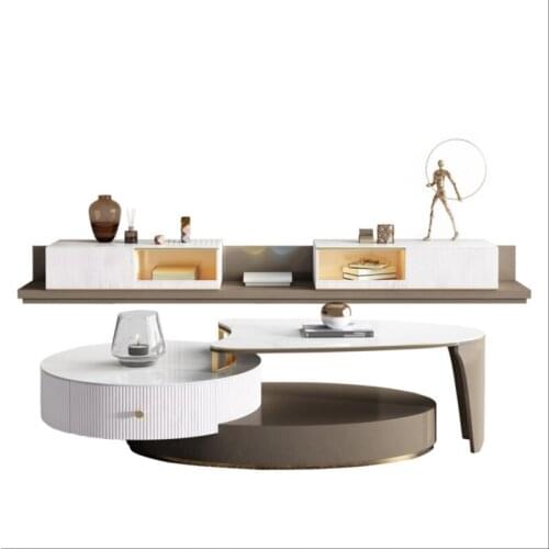 New rock board tea table TV cabinet combination modern simple small house type retractable cabinet living room furniture