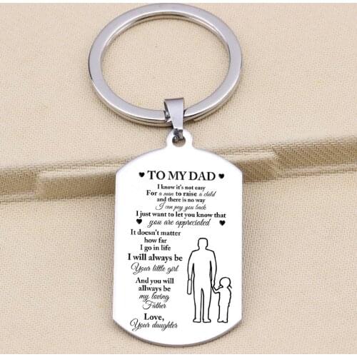 To My Dad Fathers Day Gift Keychian Stainless Steel Keyrings Dog Tag Pendant Fashion Jewelry Car Key Tag for Men From Daughter