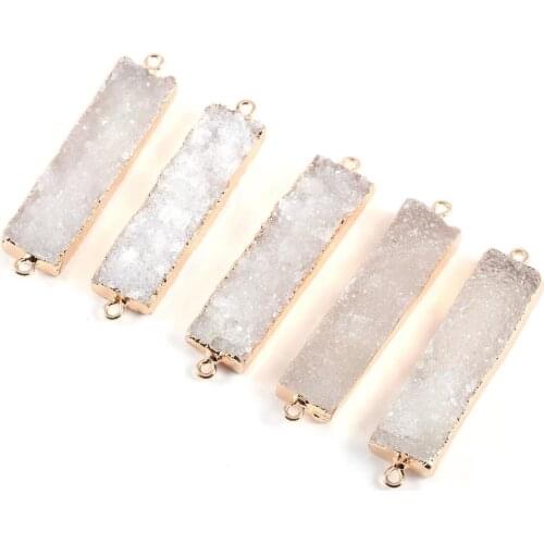 Natural Stone Rectangular Crystal Bud Gold-plated Agates Pendant Connector for Jewelry Making DIY Necklace Size 12x53x8mm