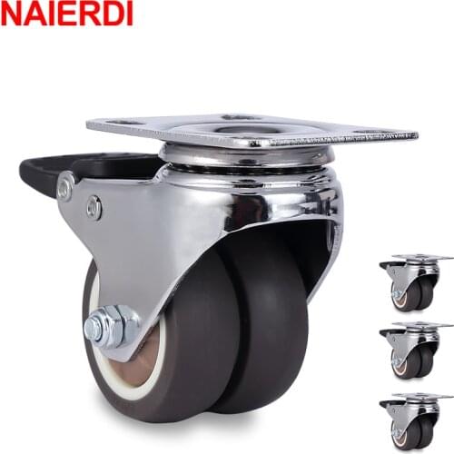NAIERDI 4PCS Swivel Furniture Casters 1.5" / 2" Heavy Duty Soft Rubber Roller Furniture Wheels With Brake for Platform Trolley