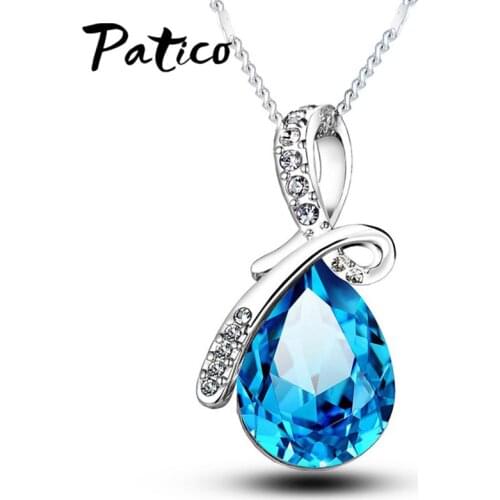 Luxury 925 Sterling Silver Crystal Water Drop Pendant Necklaces Chain For Women Love Necklaces & Pendants Collares Jewelry