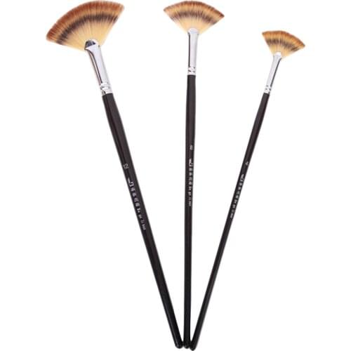 1 Set 3 Size Fan Brush Pen for Oil Acrylic Water Painting Artist Wooden Handle