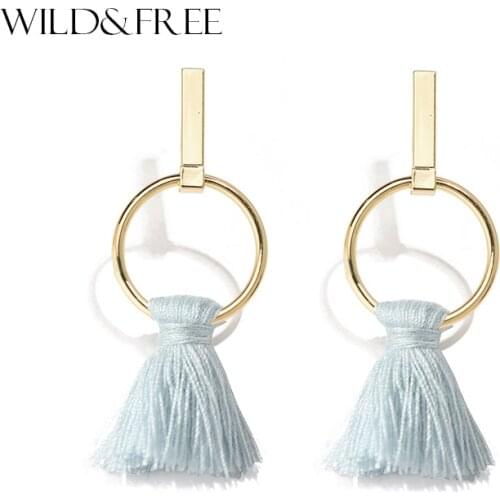 Delicate Blue Tassel Earrings Jewelry Women Fashion Handmade Alloy Gold Round Circle Fringe Tassel Earrings Brincos Pendientes