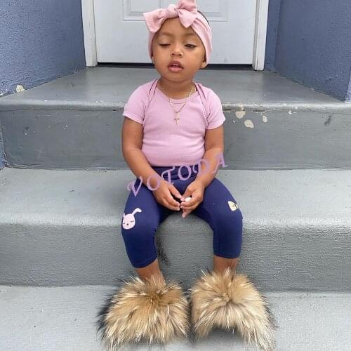 Summer Baby Toddler Shoes Kids Furry Fur Slippers Fluffy Fur Slides Children‘s Soft Flat Sandals Cute Plush Flip Flops For Girls