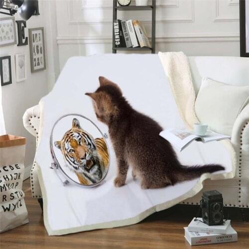 Cute Dreamer Cat Flamingo Collection Sherpa Blanket 3D Animal Pug Plush Throw Blanket Bulldog Husky Doberman Rottweiler Quilt