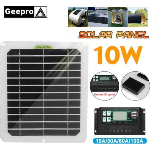Geepro 12V Portable Solar Panel Kit Complete 10W Solar Cells Charger USB Dual DC 100A Solar Controller For Home Camping Car RV