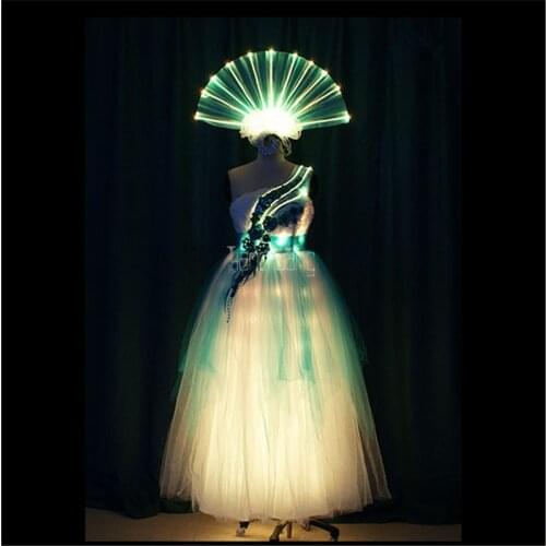TC-174 Programmable led women dress led light costumes full color RGB dance clothes sexy bra wedding colorful wears stage skirt
