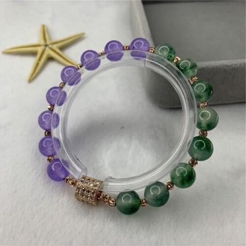 Bohemian Handmade Bracelet 8mm Natural Stone Round Beads Jades Yoga Alloy Jewelry Women Mothers Day Birthday 7.5inch Y908