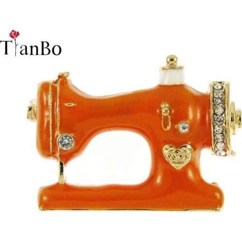TianBo Enamel Esmalte Sewing Machine Shape Brooch Gold-Color Vintage Wedding Clothes Accessory Women Brooches Unique Hijab Pins
