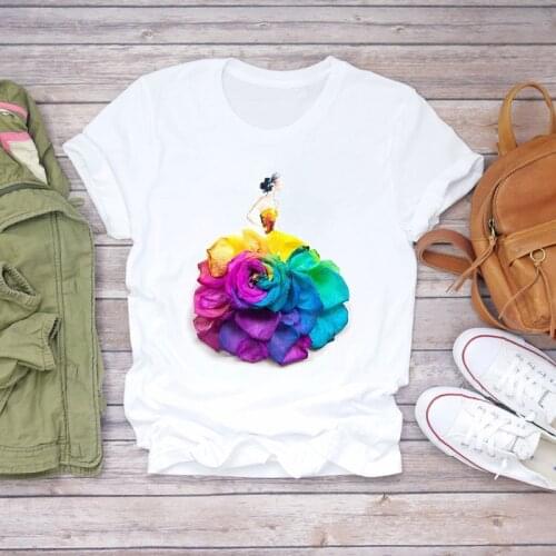 Womens T-shirts 90s Printing Fashion Floral Tumblr Ladies Flower Lady Floral Women Print Ladies Top T Graphic Female Tee T-Shirt