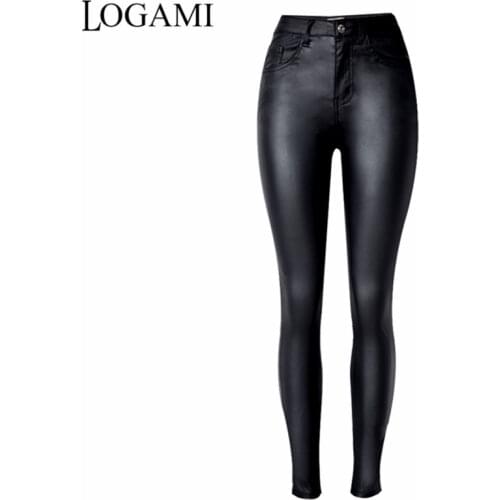LOGAMI Faux Leather Pants Women Skinny High Waist Slim Pu Leather Trousers Pantalon En Cuir Femmes