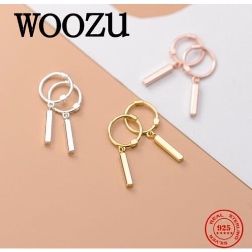 WOOZU Fashion Real 925 Sterling Silver Minimalist Square Stick Pendant Drop Earrings for Women Punk Hip Hop Party Jewelry Gift
