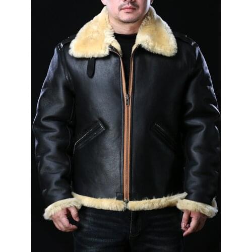 0969 Avfly European Size High Quality Super Warm Genuine Sheep Leather Coat Big B3 Shearling Bomber Military Fur Jacket