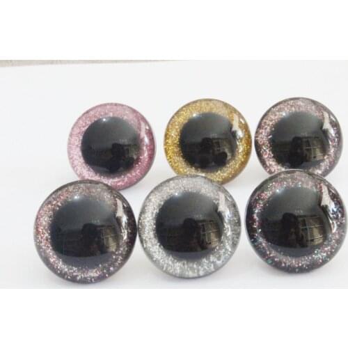 12pcs/lot 26mm-28mm-30MM-40MM round shape clear plastic safety toy eyes +glitter fabric+ hard washer size& color option --N6