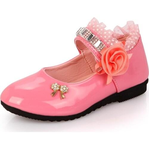Childrens Shoes For Girl Spring New Princess Lace Leather Shoes Fashion Cute Bow Rhinestone Wedding Shoes Student Party Dance