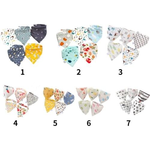 5Pcs Baby Feeding Bib Towel Triangle Scarf Cotton Cartoon Infant Boy Girl Feeding Apron Saliva Dribble Absorbent Bandana Towel