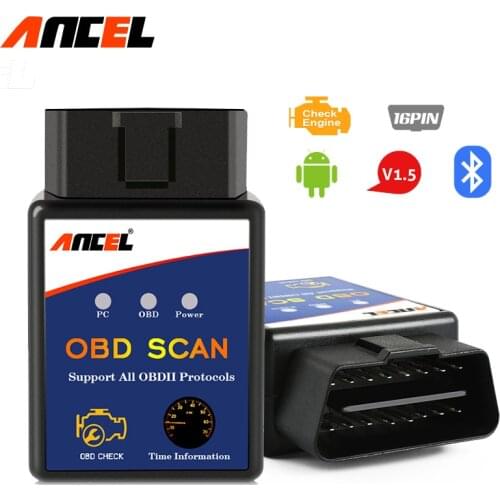 Elm327 Bluetooth ELM 327 V1.5 OBD2 OBDII Adaptor Auto Scanner for Android Phone Code Reader Diagnostic Tool PIC18F25K80 Ancel
