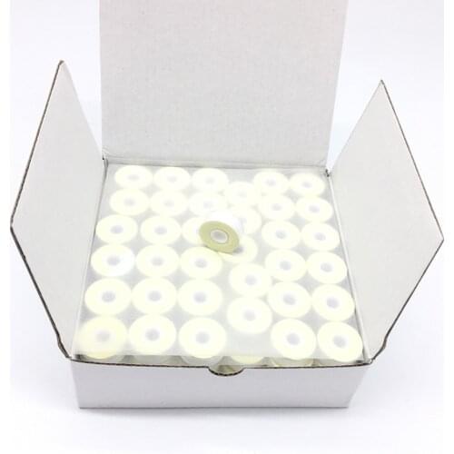 White/ Black 70D/2 Paper side 100% polyester prewound bobbins 144pcs/box Size L for embroidery bobbin thread