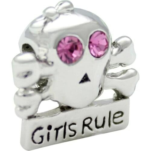 Free shipping Girl rule gift DIY charm beads pink crystal skull deaths head amulet beads Fit Pandora Bracelet Necklace