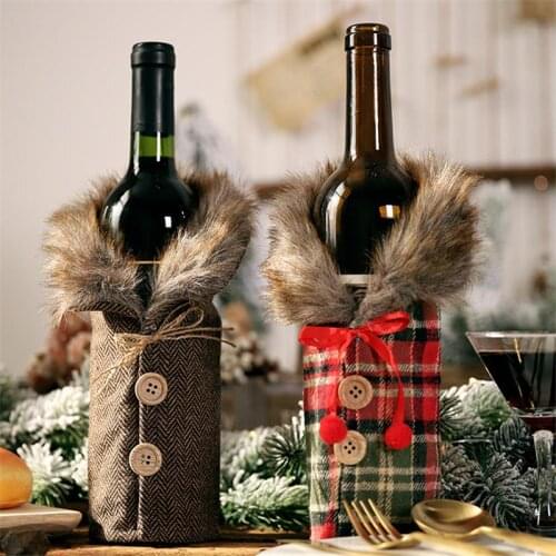 2020 Xmas DIY Christmas table wine bottle decoration Striped plaid skirt bottle Cover Wine Cover all for the new year 1pcs FZ283
