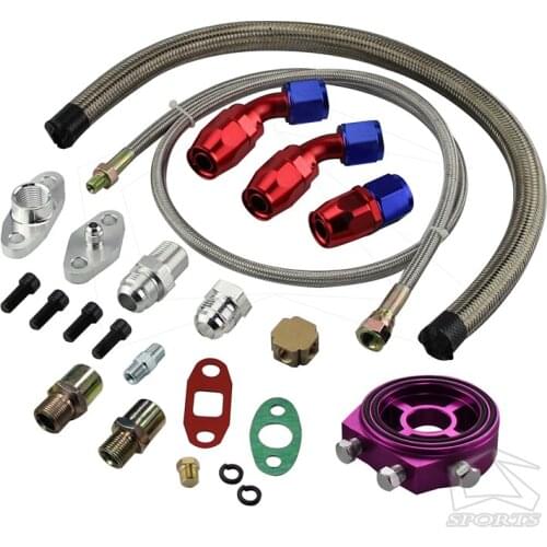 For SR20DET KA24DE Universal Oil Filter Cooler Sandwich Adapter Plate + Turbo Oil Return Drain + Stainless Steel Fuel Feed Line