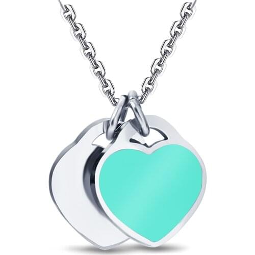 Double Love Heart Enamel Ladies Stainless Steel Necklace Drift Pendant Jewelry Wholesale Best Gift For Girl Friend Birthday