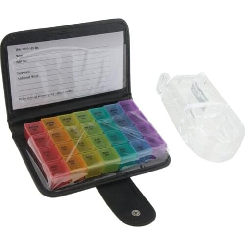 Weekly 7 Days 28 Compartments Pill Box Medicine Tablet Vitamin Capsule Organizer Storage Case Container With Cutter