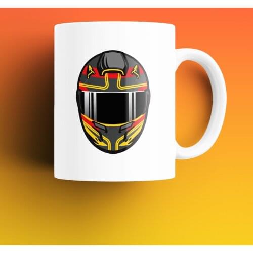 Formula 1 Helmet Patterned, Printed White Mug Cup, Porcelain Raw Material, Handle, Gift Product, quality Mug and Printing
