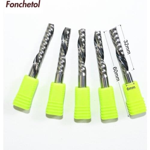 6mm*32-1 flute down cut milling cutter,woodworking router bit,cnc solid carbide tool,PVC,acrylic end mill,left spiral knife